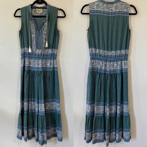 Sea NY Sabine Silk Crepe Printed Midi Dress Block Print Tassel Size 2 - Picture 3 of 6